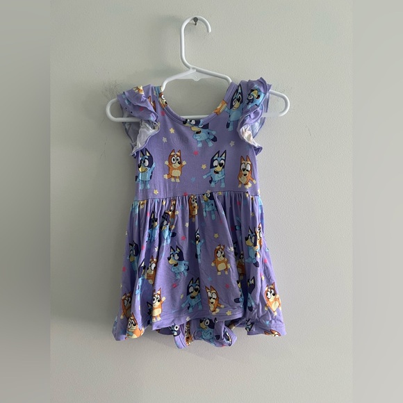 Little Sleepies Bluey Bamboo Dress 6-12 Months Purple Ruffle Sleeve Toddler - Picture 4 of 4
